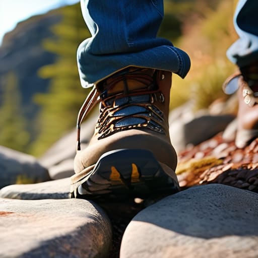 Person walking on uneven ground.